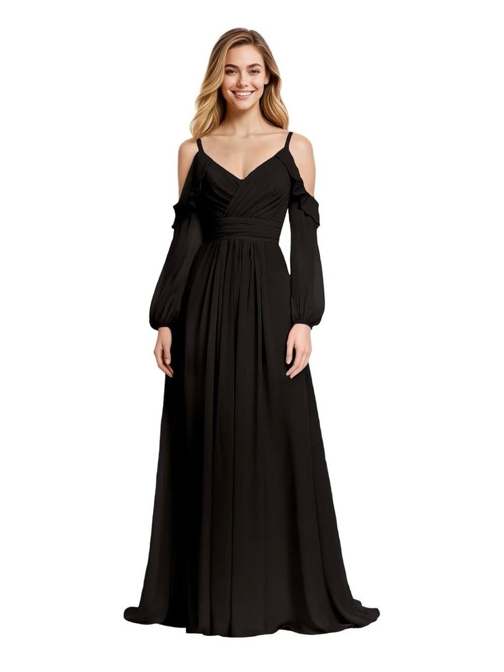 Black Cold-Shoulder Maxi Dress with Spaghetti Straps